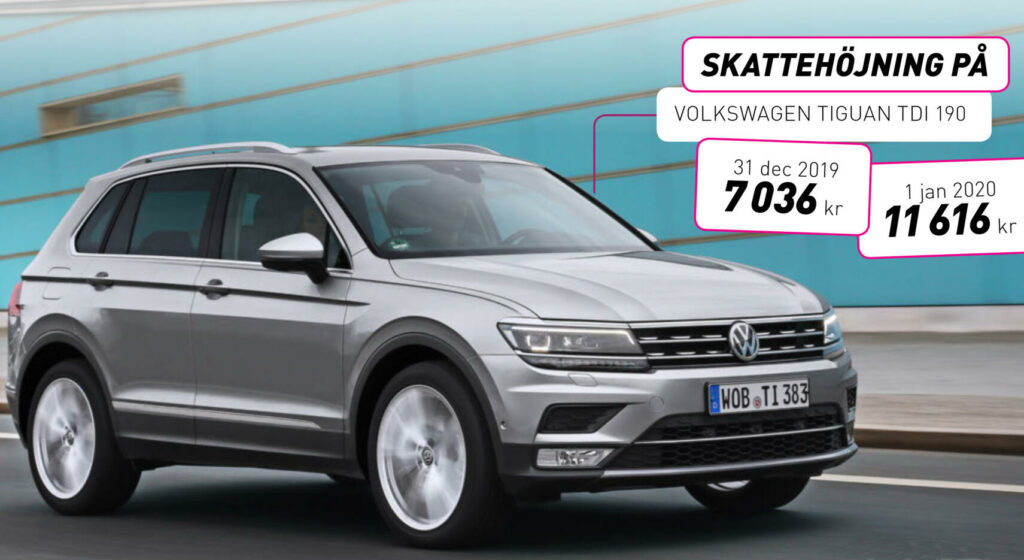 En Volkswagen-terrängbil kör nerför gatan. (AI text)