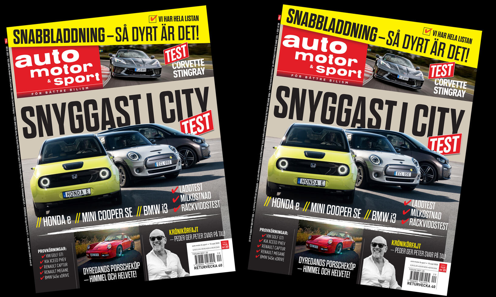 En tidskriftsomslag med en bil och en person (AI text)