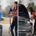 På jakt efter tanklocket. /// FOTO: Skärmdump, YouTube.