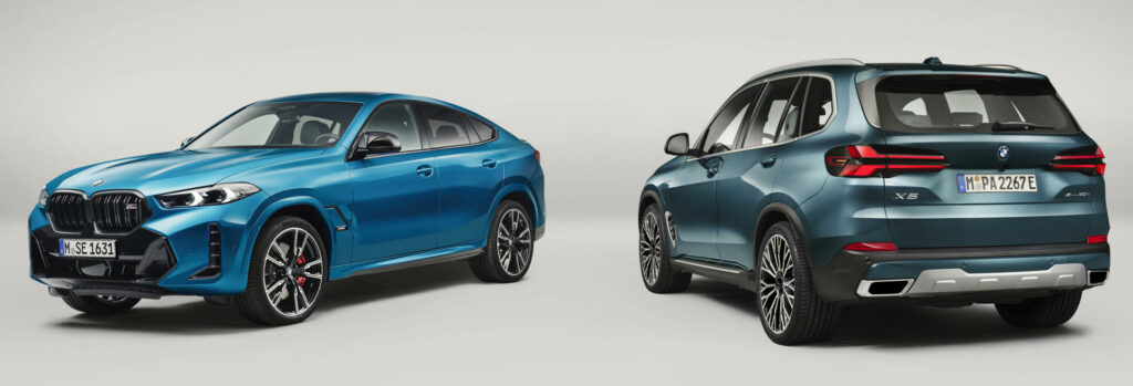 Den nuvarande generationen av BMW:s två nära besläktade mellanklass-suvar X6 (t v) och X5 (t h) är inne på sitt fjärde år. Då är det dags för en uppdatering.