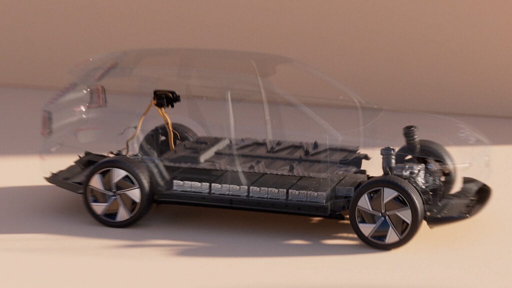 En bil med ett genomskinligt chassi. (AI text)