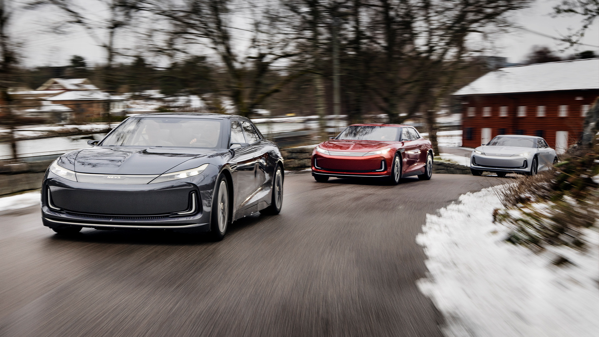 En grupp bilar på en snöig väg. (AI text)