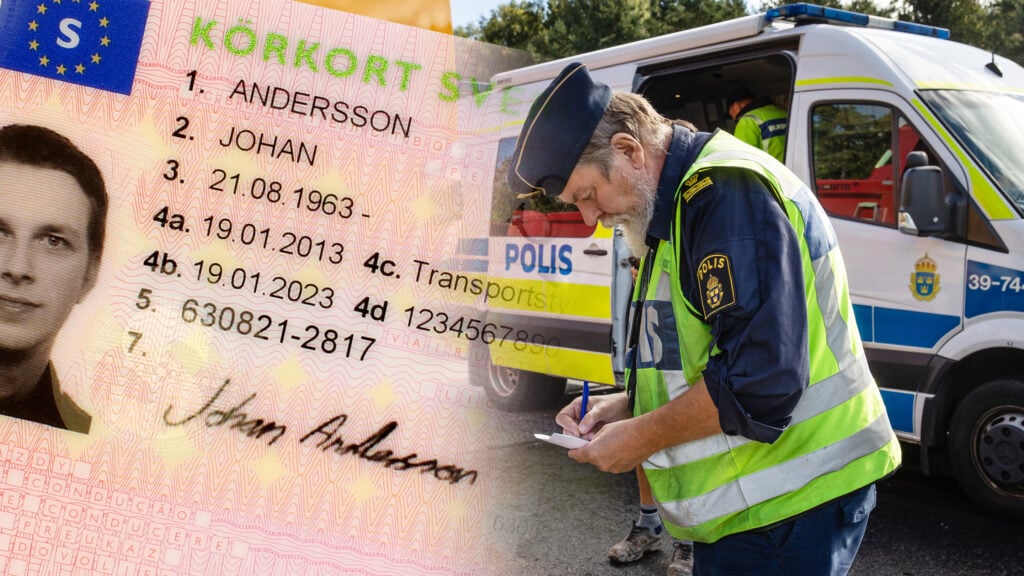 En polis kontrollerar föraren licens. (AI text)