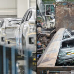 En bil skrotas i en fabrik. (AI text)