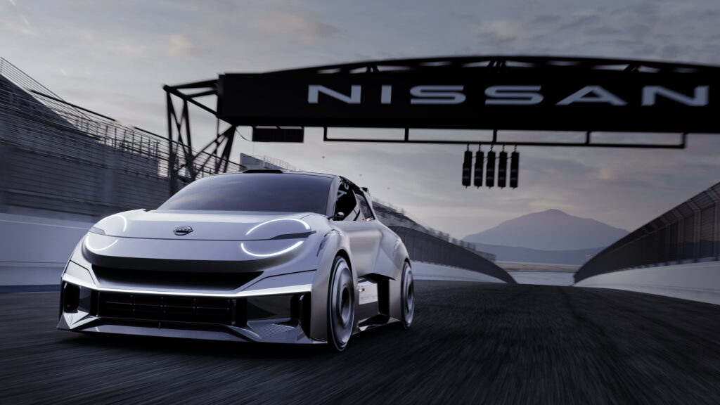 Nissan Ioniq-konceptsbumbil kör på en bana. (AI text)
