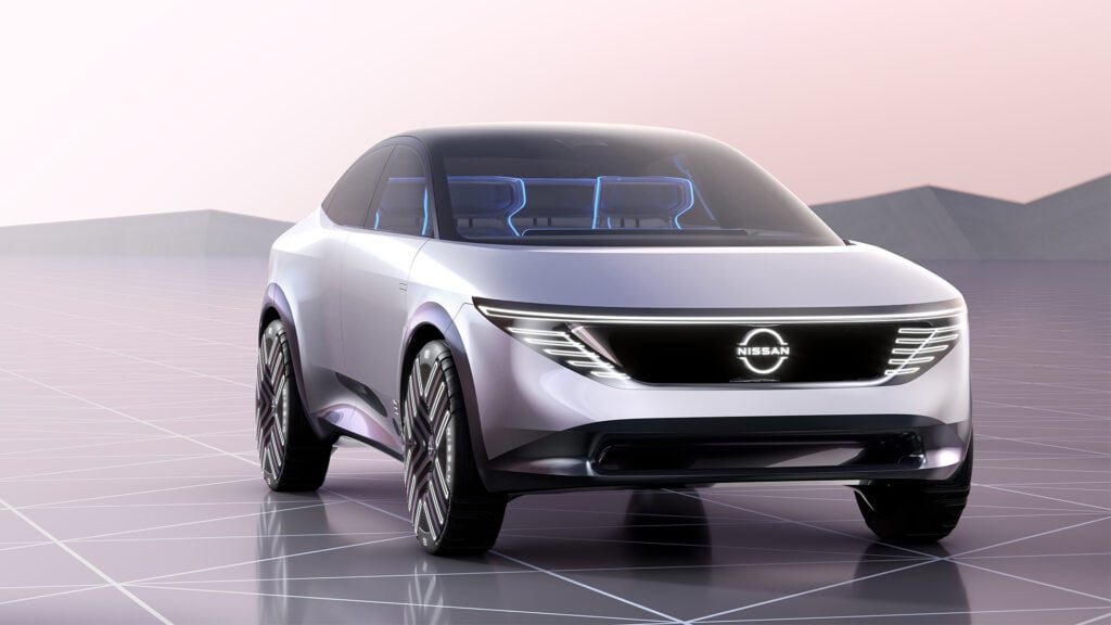 En framtida bil visas i en 3D-rendering. (AI text)