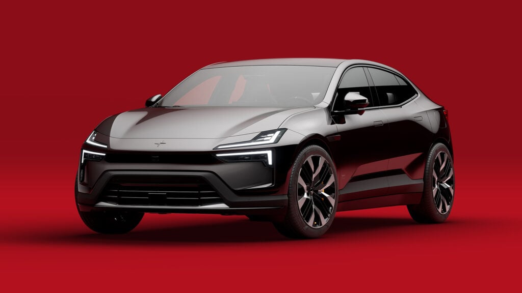 En svart SUV på en röd bakgrund. (AI text)