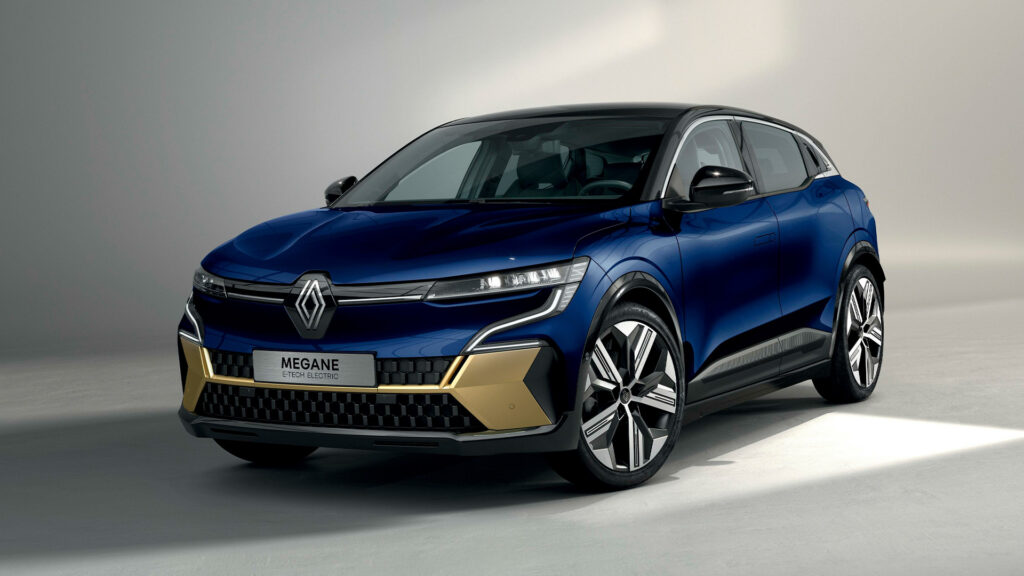 En blå Renault EC-C3-terrängbil i en studioscen. (AI text)