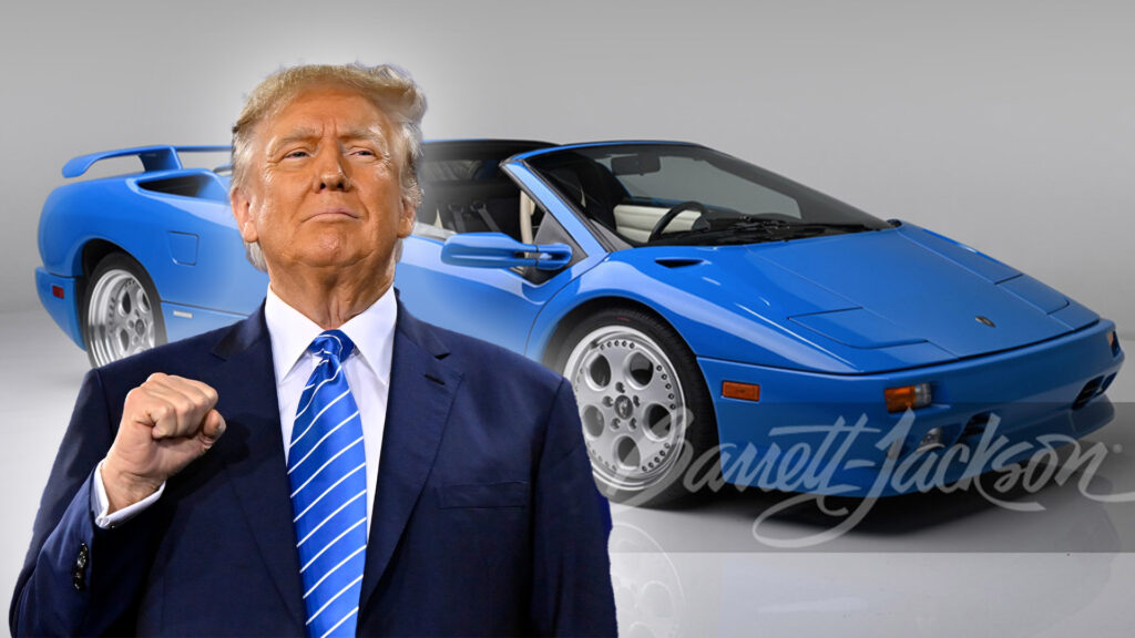 person i kostym och en blå sportbil (AI text)