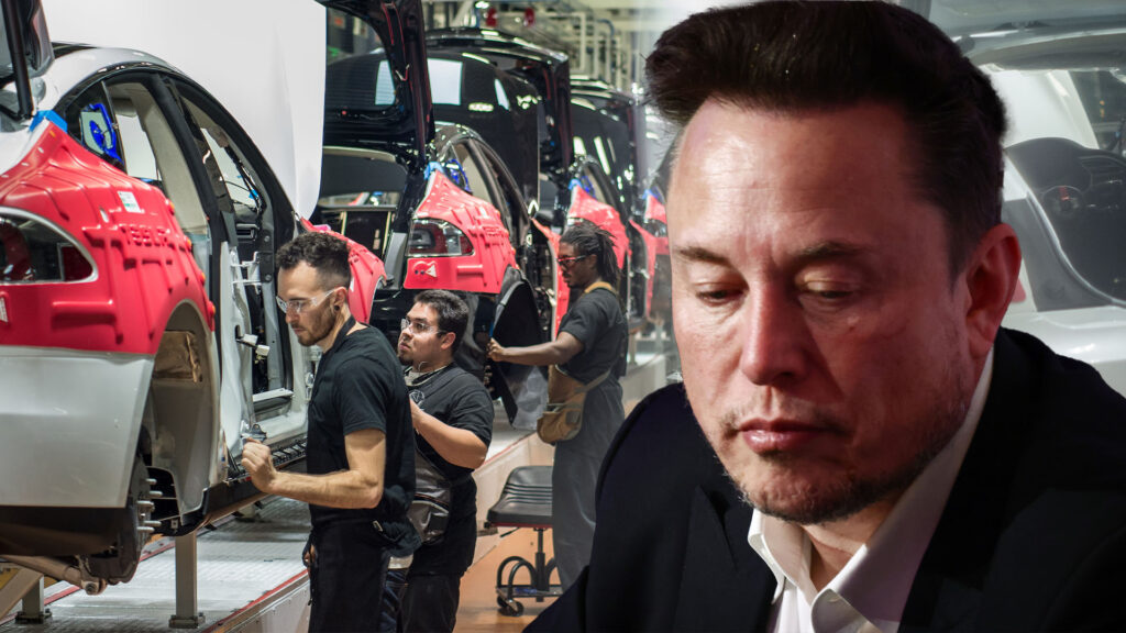 Tesla Model S bil sätts ihop i en fabrik. (AI text)