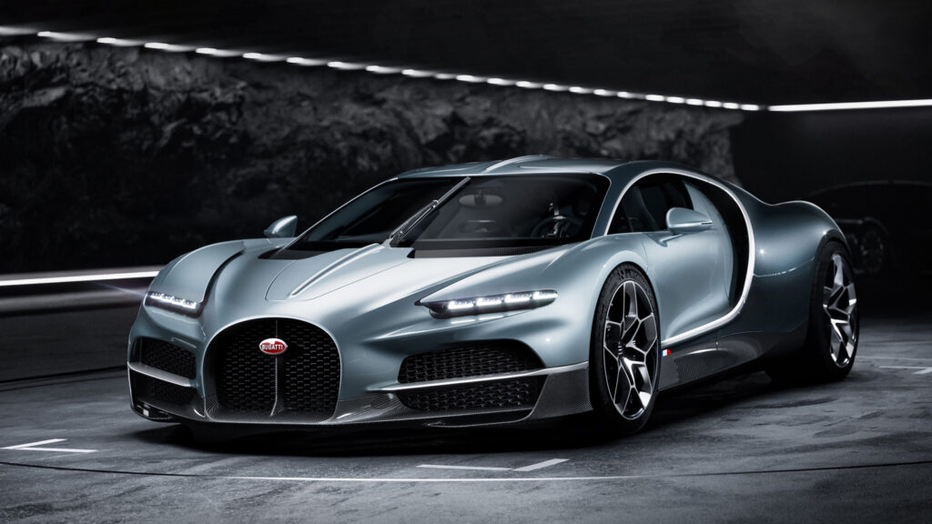 Bugatti Chiron parkerad i en mörk tunnel (AI text)