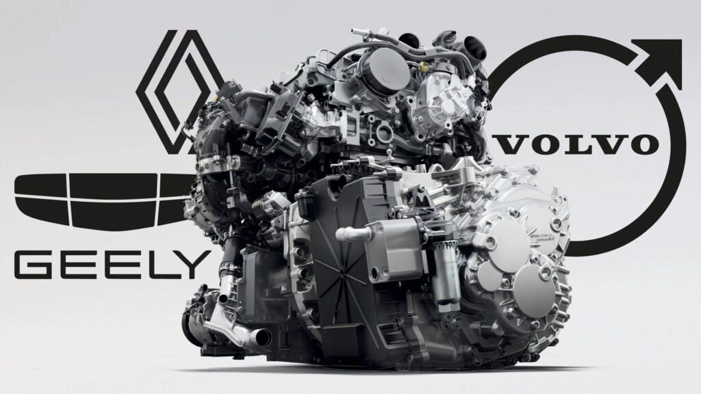 En bilmotor med orden Volvo och Geely. (AI text)