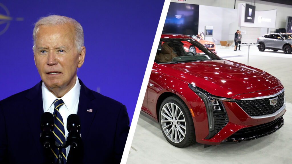 Person talar på New York Auto Show (AI text)