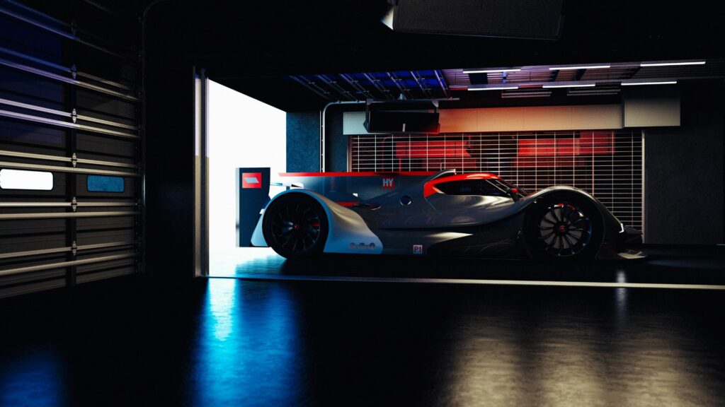 En racebil i en garage. (AI text)