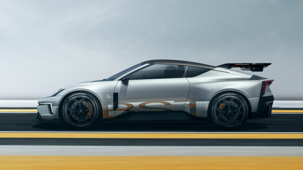 En framtida bil kör nedför en spår. (AI text)