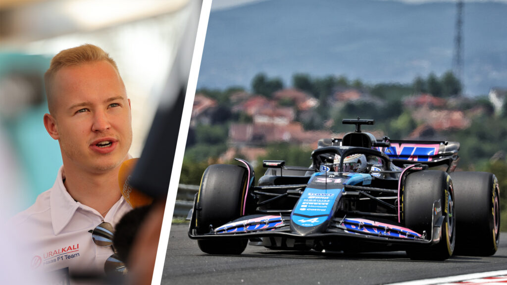 En racerförare och en mekaniker står framför en bil. (AI text)