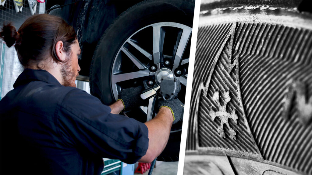 Montör skruvar fast däck. Fjälltopploggan är infälld till höger i bild.