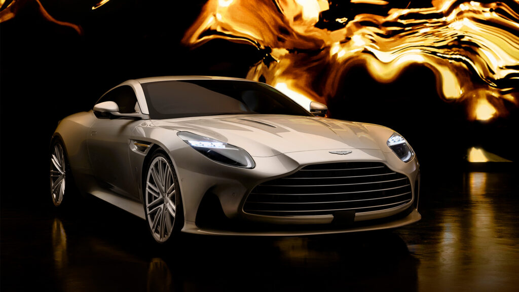 Aston Martin DB9-konceptbilen i mörker (AI text)