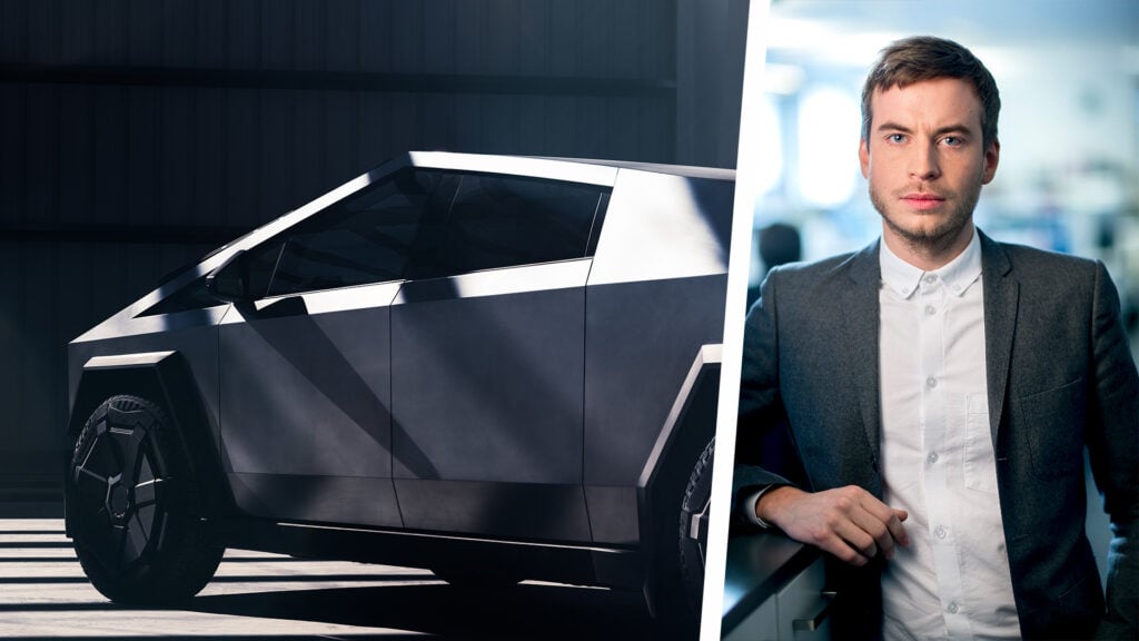 En man i kostym står bredvid en bil tillsammans med en annan man i kostym. (AI text)