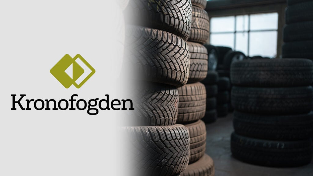 Kronofogdens logotyp och ett däckhotell