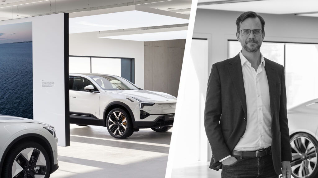 Polestar showroom. Gustav Freij infälld till höger.