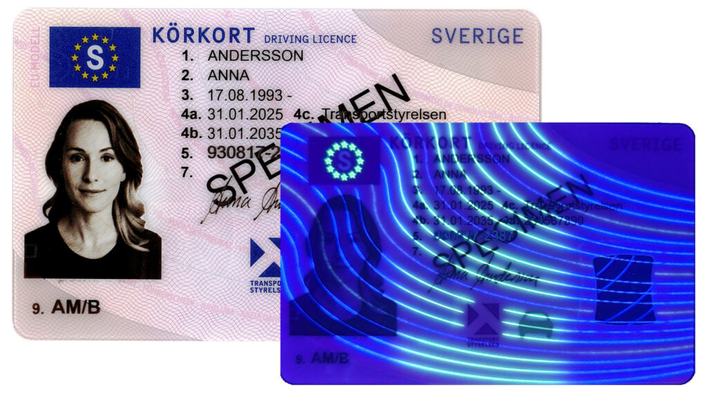 En kvinna med en blå id-kort och en bil. (AI text)