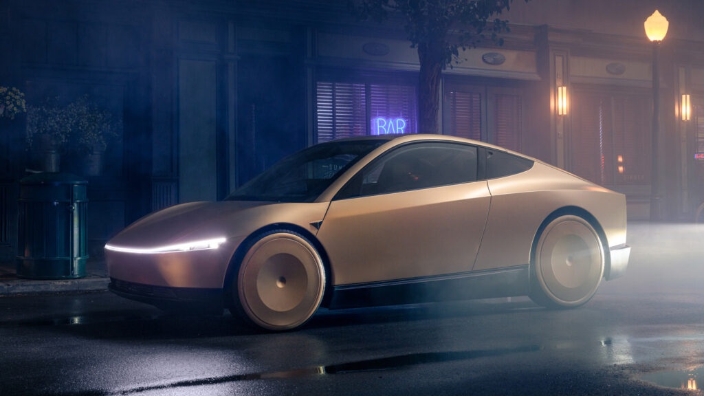 Guldfärgad gtesla Cybercab.