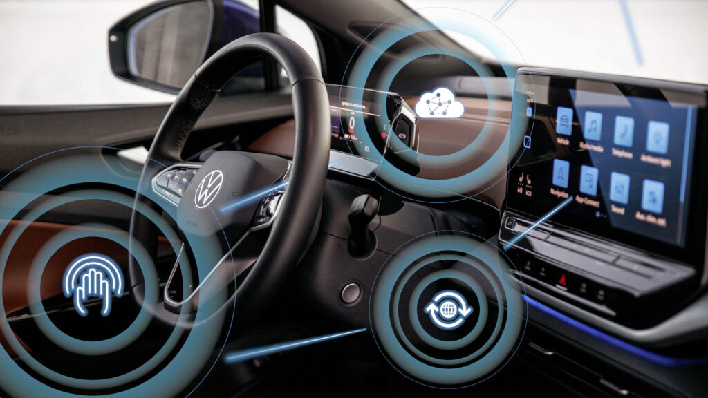 Illustration över olika datasystem i en Volkswagen.