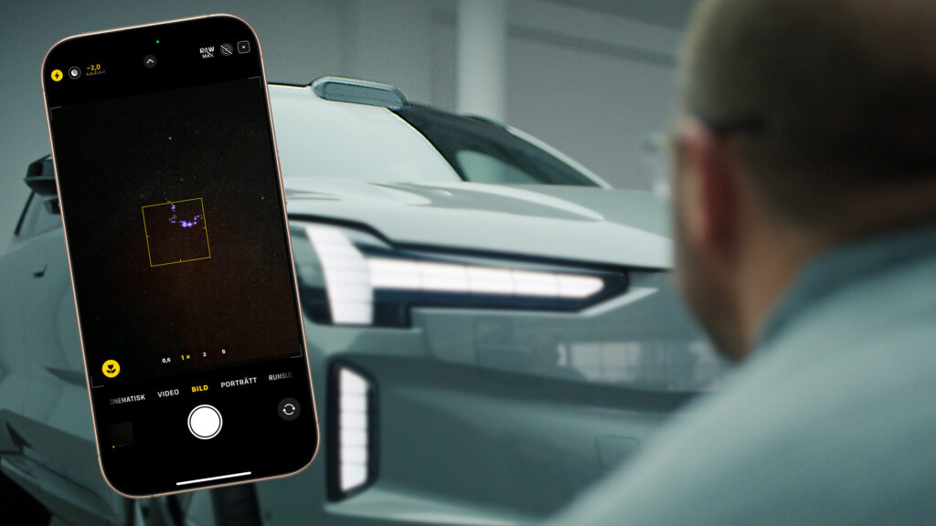 Skadad Iphone och lidar på Volvo EX90.