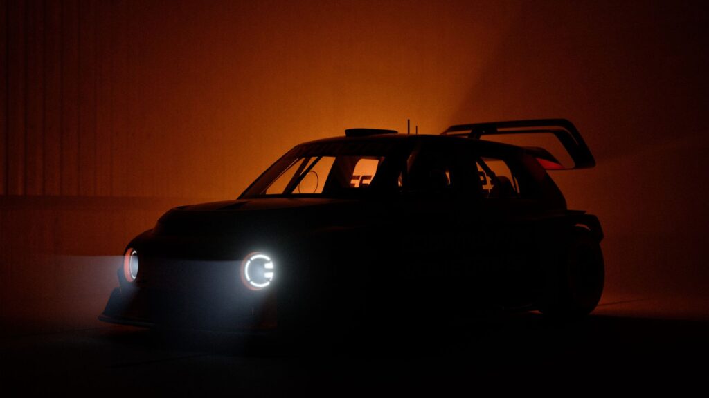 En bil i mörkret med ett ljus som skiner på den. (AI text)