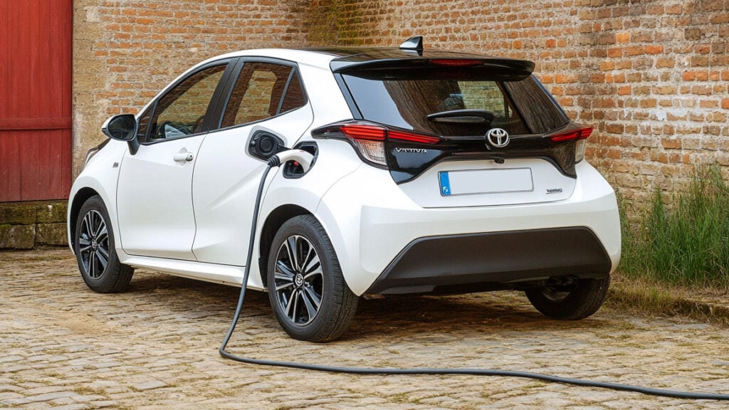 AI-genererad vit Toyota e-Yaris