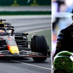 Montage av två bilder från kvalet i Australiens GP 2025. Till vänster: Max Verstappen kör sin Red Bull på banan i Melbourne, med regnmoln i bakgrunden. Till höger: Lando Norris i McLarens depå, iförd en svart racingoverall och keps, ser fokuserad u