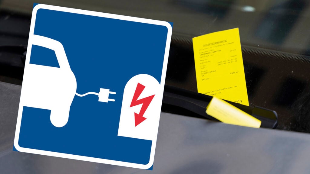 Gul p-bot och skylt för laddplats