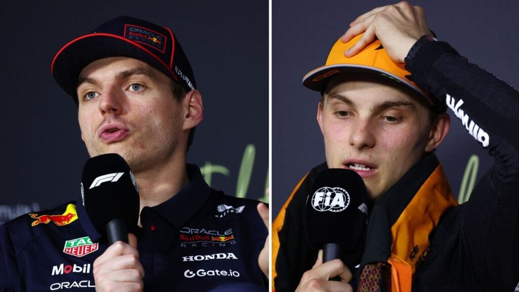 Max Verstappen och Oscar Piastri efter F1-loppet i Saudiarabien 2025.