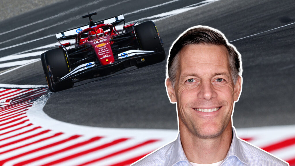 Charles Leclerc i Ferrari med Jonas Jarlmark inklippt.