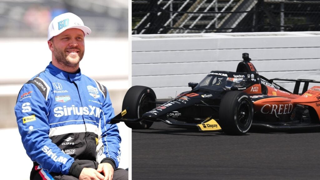 Felix Rosenqvist i förardräkt och i sin bil under kvalet till Indy 500 2025.