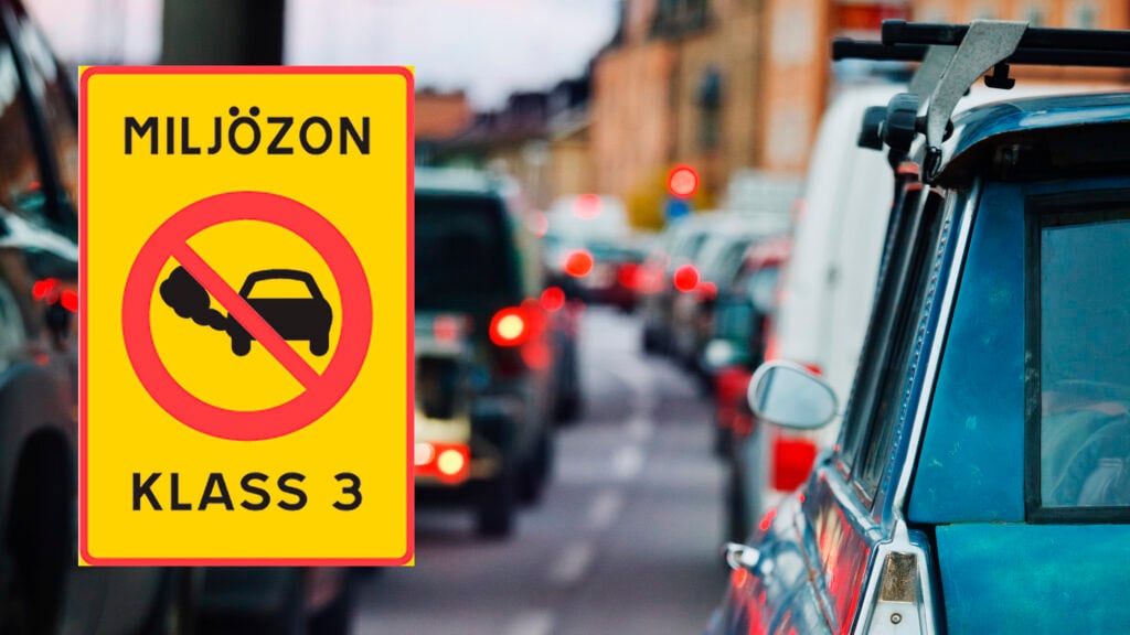 Bilkö i Stockholm och Miljözon klass 3-skylt