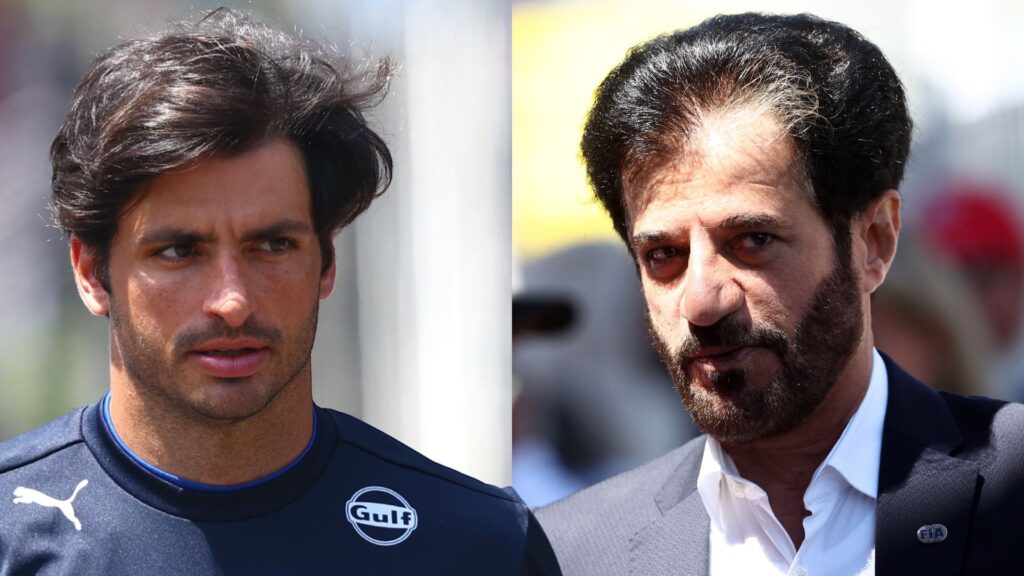 Carlos Sainz och FIA-president Mohammed Ben Sulayem inför Österrikes GP 2025, i samband med kritik mot FIA:s transparens och pappans beslut att inte kandidera.
