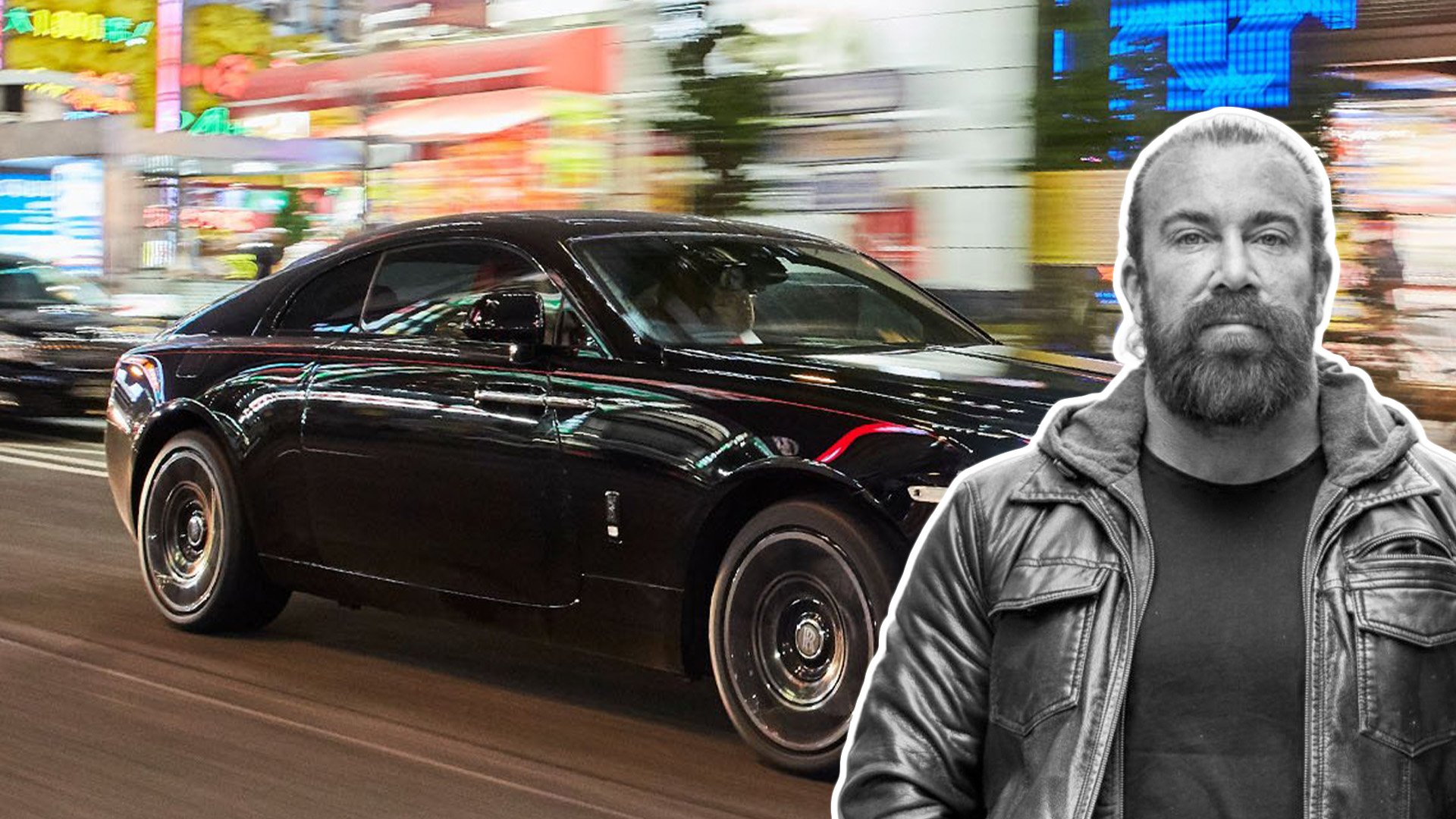 Jan Emanuel inklippt på en bild på en svart Rolls-Royce Wraith i Tokyo.