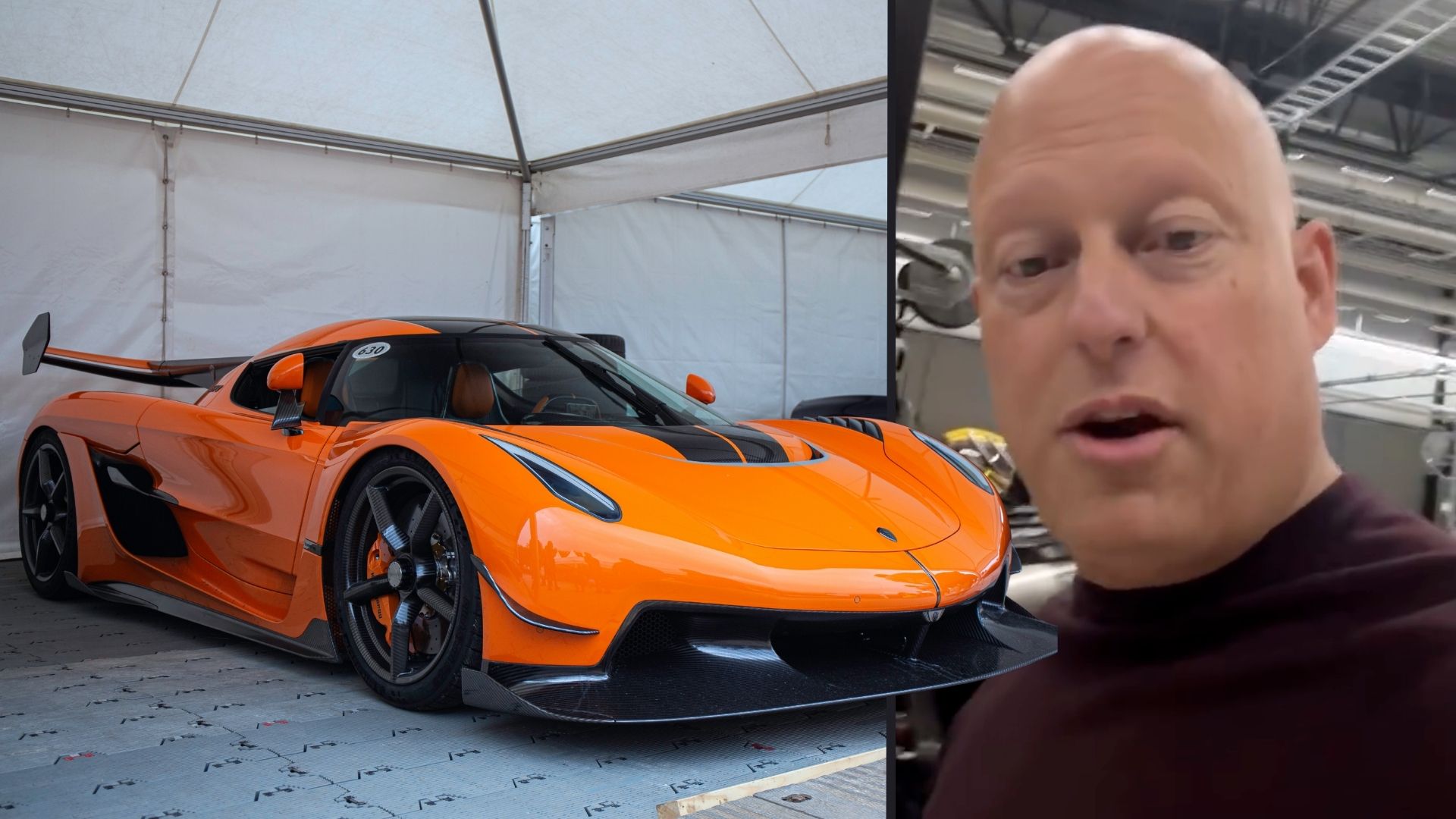 Christian von Koenigsegg och en orange Koenigsegg Jesko