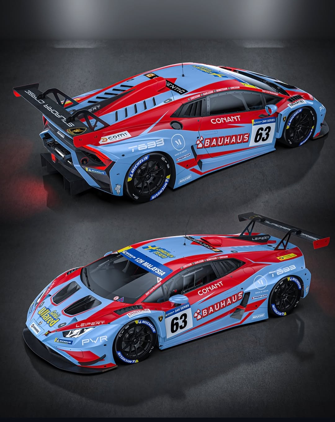 Lamborghini Huracán GT3 Evo II i blå-röd Leipert Motorsport-design