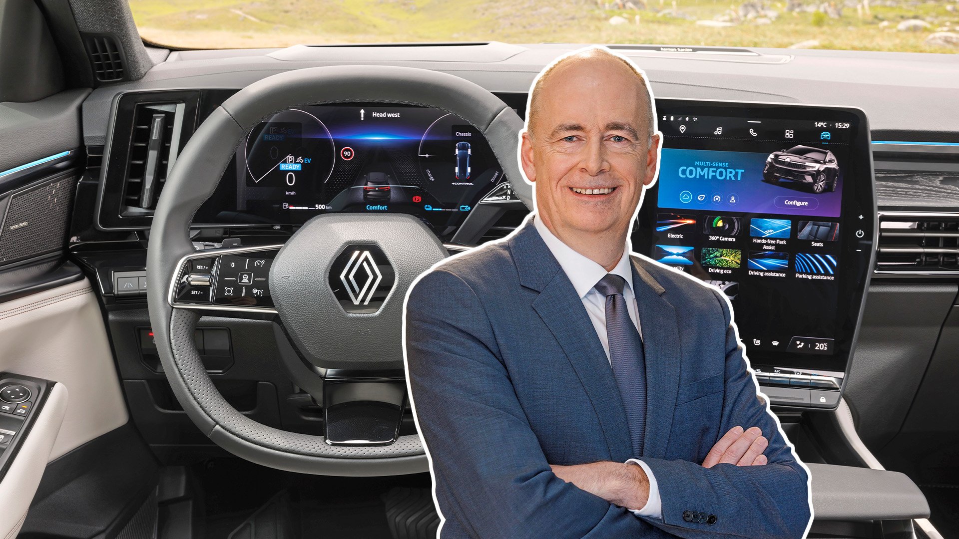 Guido Haak infälld på en bild på en Renault-interiör.