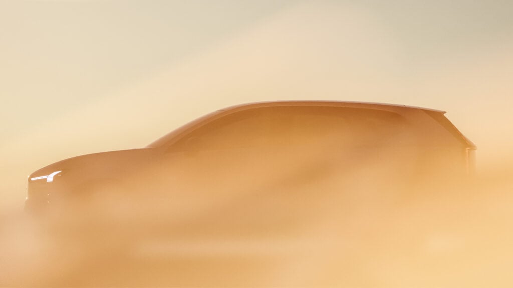 Volvo EX60 i profil, teaserbild.