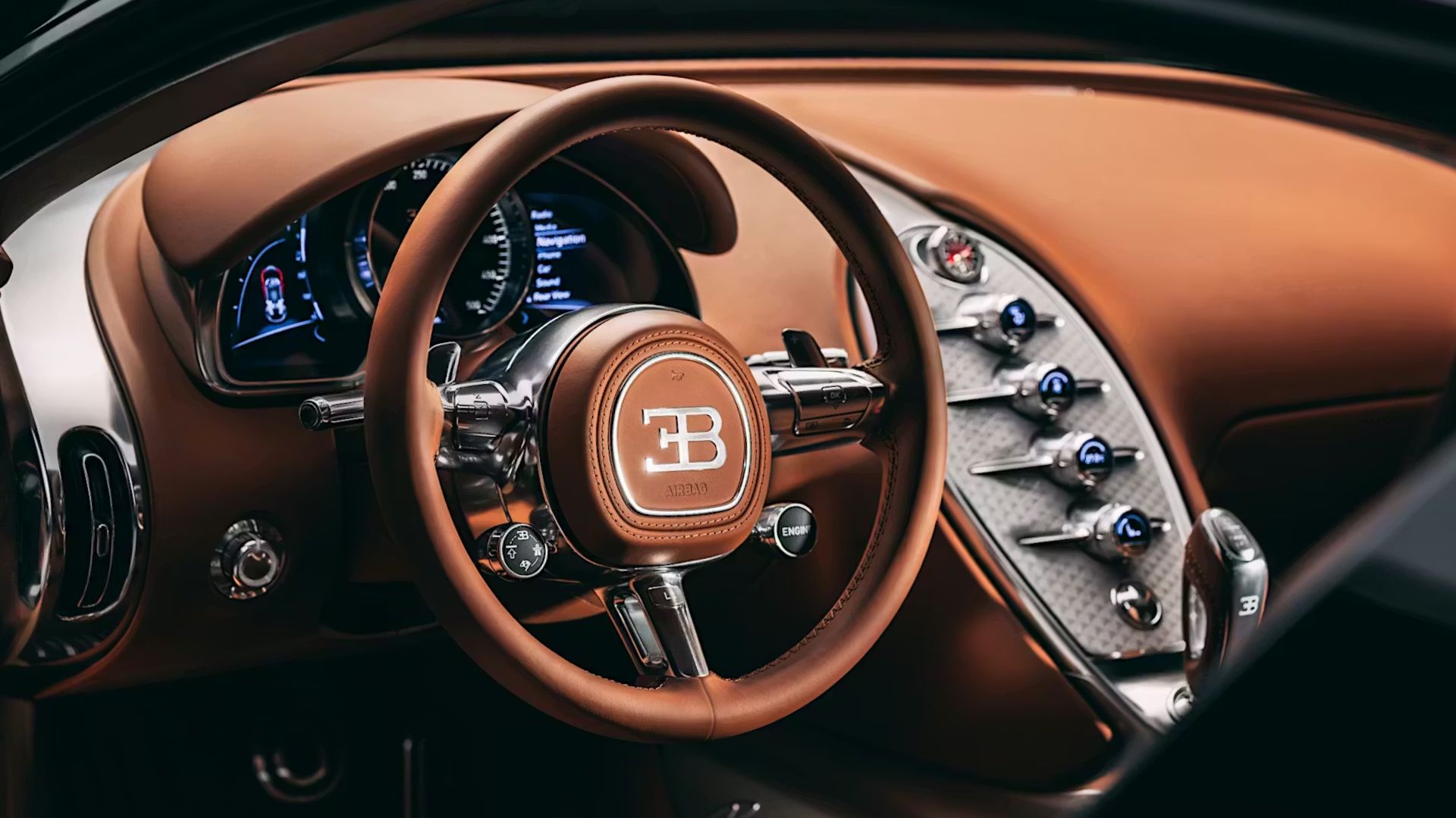 Interiören i Bugatti F.K.P. Hommage med rund ratt och exklusiva material