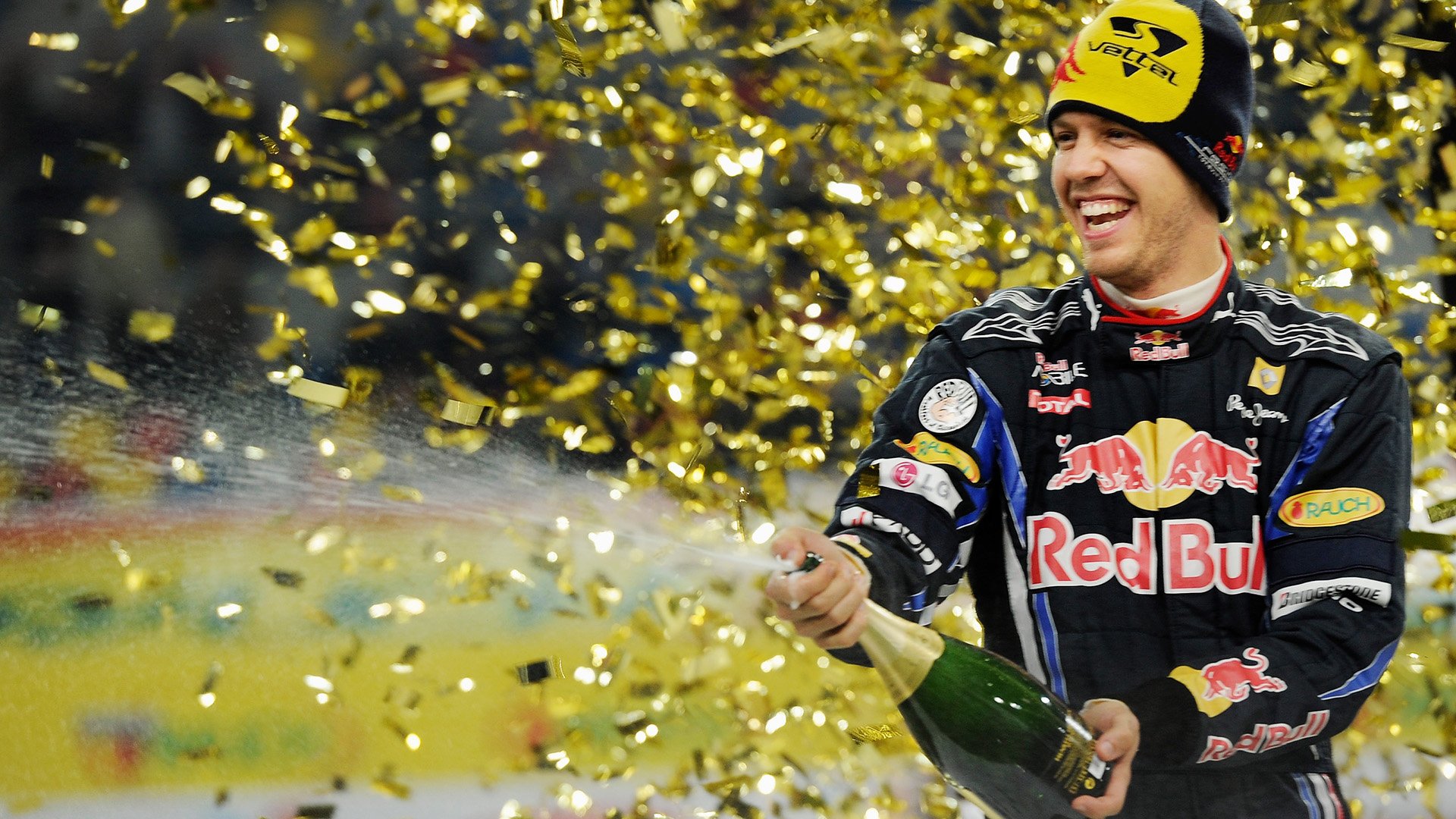 Sebastian Vettel firar vinst i Race of Champions i Düsseldorf