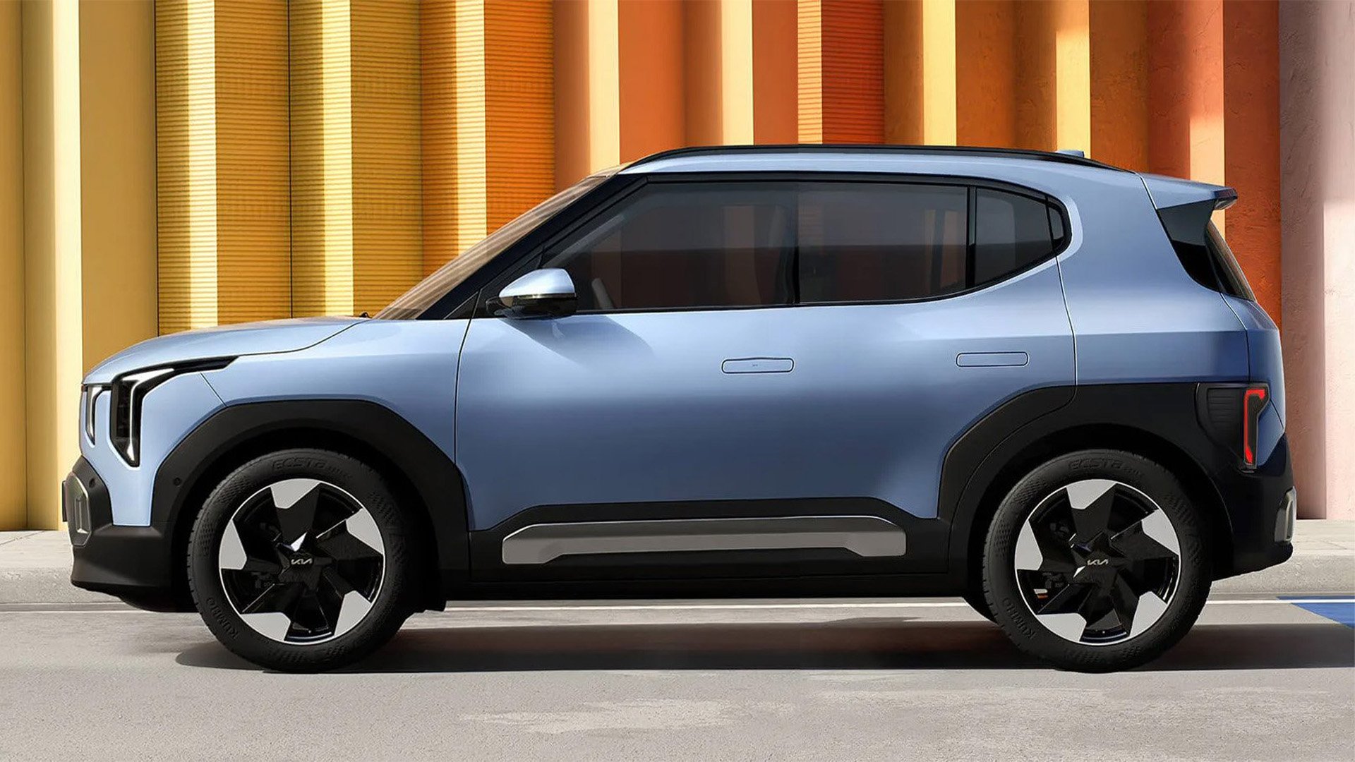 Kia EV2 i profil som kortats i Photoshop