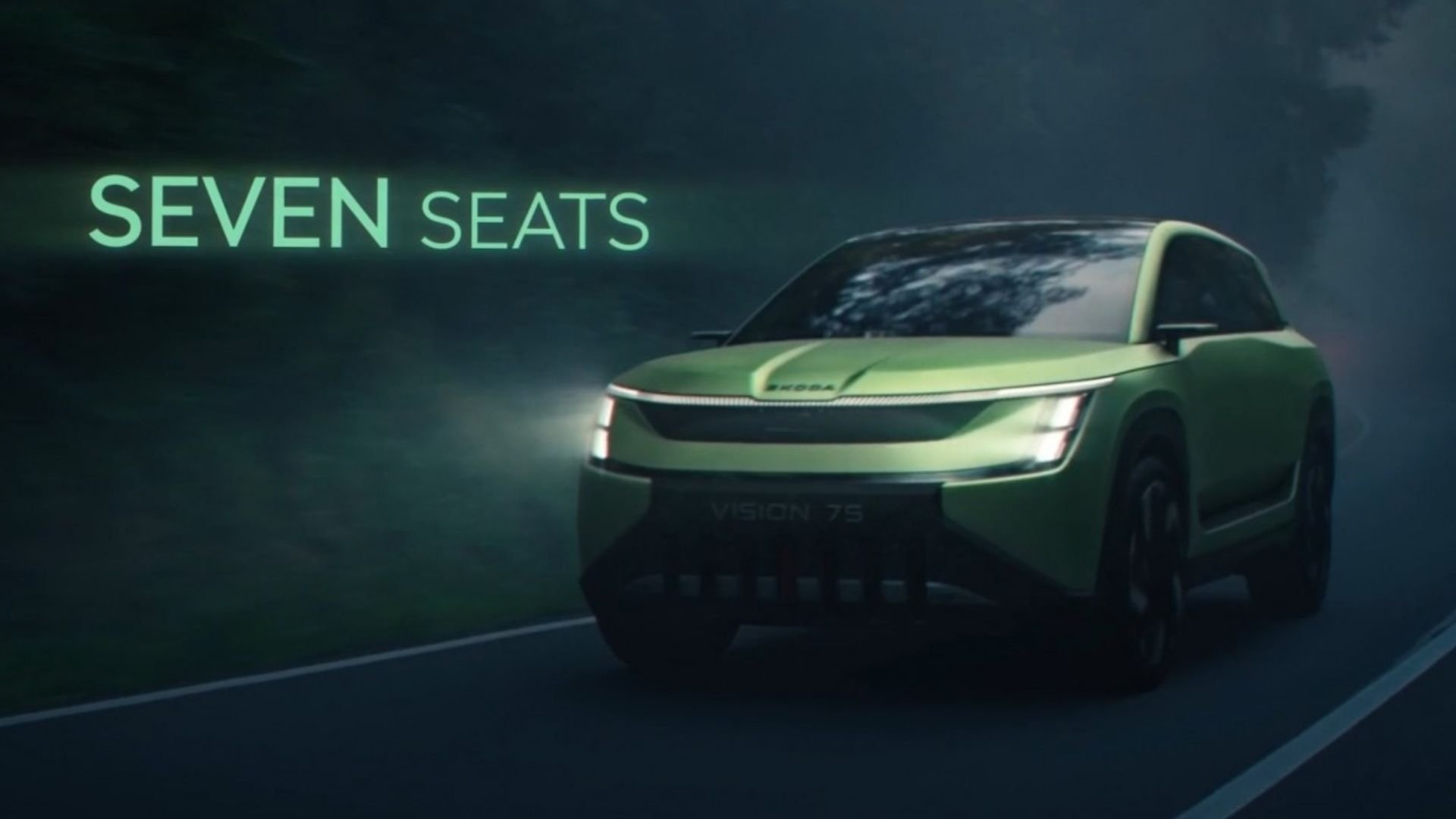 Konceptbild av Skoda Vision 7S som visar en sjusitsig eldriven suv