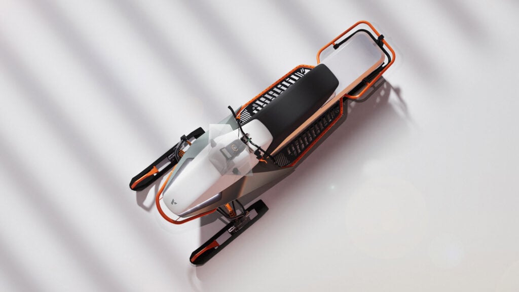 Vidde Alfa electric snowmobile snöskoter ovanifrån