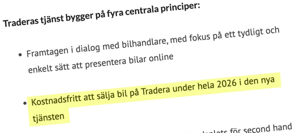 Del av Traderas pressmeddelande