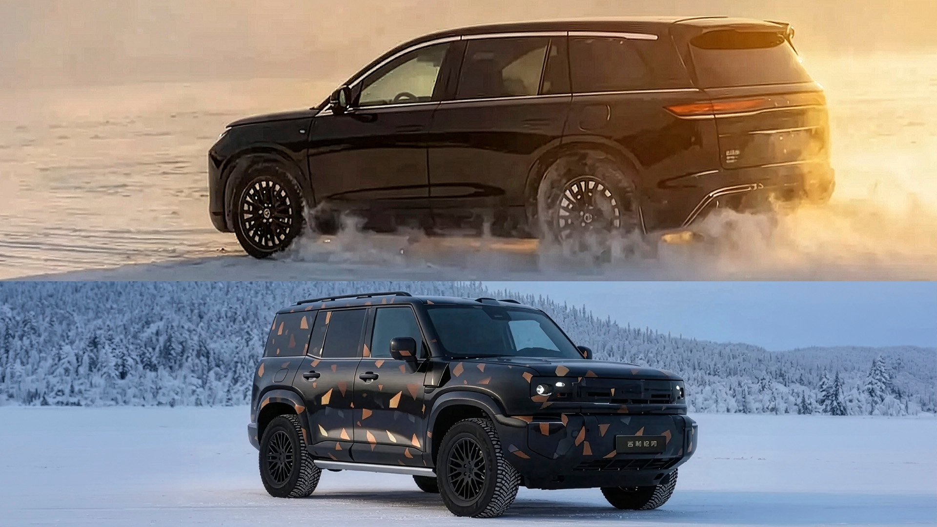 BYD Great Tang och Geely och Geely Galaxy Cruiser i Arjeplog.